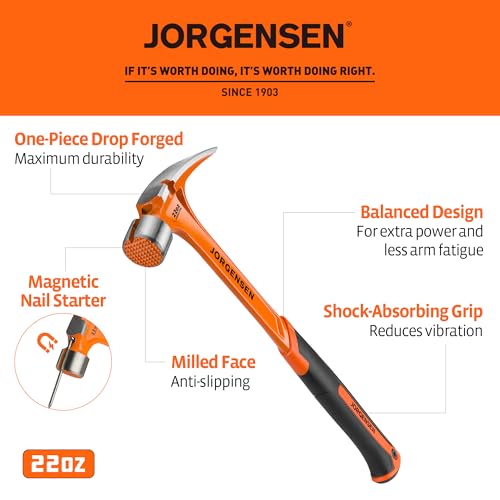 JORGENSEN 22 oz One-piece Forged Framing Claw Hammer with Nail Holder - size: 22 oz