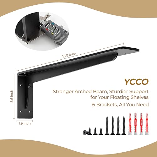 L Shelf Brackets, Heavy Duty Metal L Bracket,16 x 5.6 in Floating Shelf Bracket, 300 lbs Capacity,Matte Black Wall Mount Countertop Support Bracket with Mounting Hardware for Home, Garage,6 Pack - size: 16*5.6 Inch