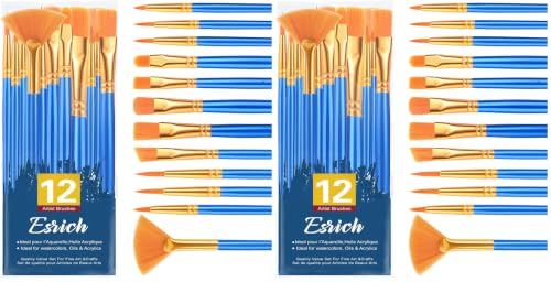 ESRICH Paint Brushes Set, 12pcs Paint Brush for Acrylic Painting (Pack of 2) - size: 12p (Pack of 2)