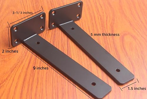 2 Pack - 9 inch Black Hidden L Shelf Bracket (1/5 Inch Thicked) Iron Floating Shelf Brackets Rustic Industrial Metal Brackets for Shelf Support - size: 9 Inch, style: Black 2 Pack