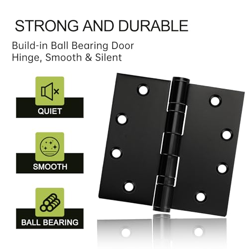 6 Pack Black Door Hinges 4.5 x 4.5 Inches, Heavy Duty Stainless Steel Ball Bearing Hinges with Screws, Square Corner, Smooth and Quiet - size: 4.5x4.5inch - 6 Pack