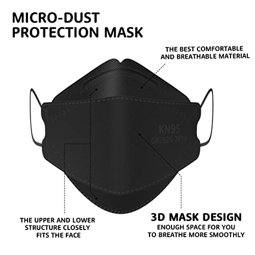 LEVENIS KN95 Face Masks 50 Pack, Breathable Comfortable and Disposable KN95 Mask, Black - color: Adult-black