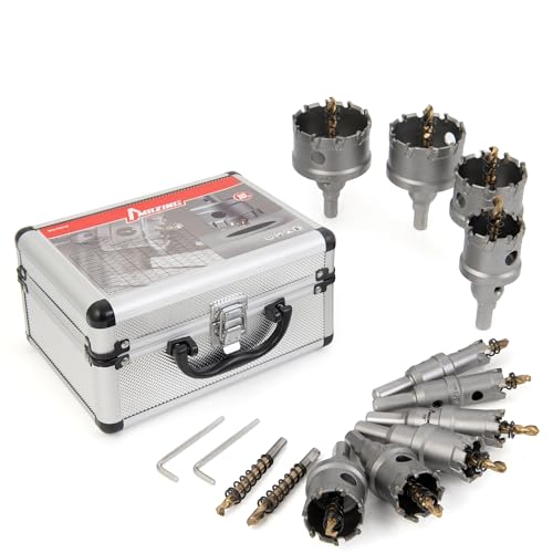 MAZING 16PCS TCT Hole Saw Kit for Hard Metal, 5/8"-2-1/8" Carbide Tungsten Carbide Tipped Hole Saw Set, Heavy Duty Hole Cutter Set for Cutting Stainless Steel, Iron, Copper, Aluminum, Sheet Metal