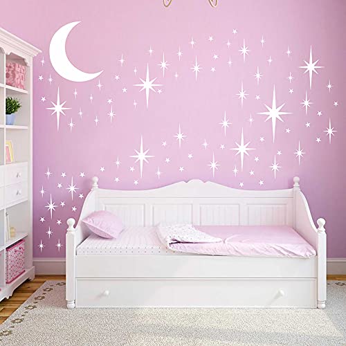 Retro Starburst Wall Decals Stars Wall Sticker Star Moon Vinyl Decal White - color: Retro Starburst -White