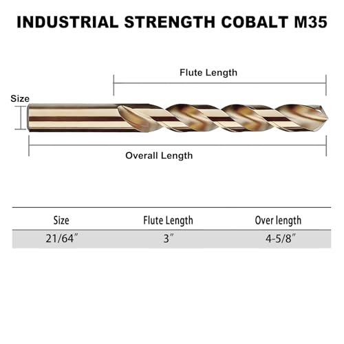 GMTOOLS 21/64 inch Cobalt Drill Bits, M35 HSS, 135 Degree Tip, Jobber Length Twist Drill Bit Set for Hard Metal, Stainless Steel, Cast Iron, Wood and Plastic, with Storage Case, Pack of 3 - style: M35-21/64-3PCS