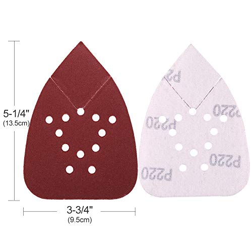 LotFancy 220 Grit Sanding Pads for Black and Decker Mouse Sanders, 50PCS Hook and Loop Sandpaper Sheets - 12 Hole Detail Palm Sander Sand Paper - size: 220 Grit