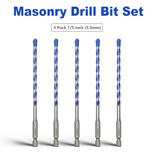 5 Pack 1/5" (5.5mm) Concrete Drill Bit Set,Masonry Concrete Drill Bit Set - style: 1/5"（5 Pcs）