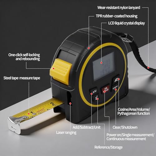 Laser Tape Measure 131FT, 3-in-1 Laser Distance Meter with Tape Measure, LCD Display, Portable Measuring Tool for Home, Construction, DIY