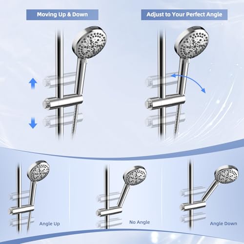 Hibbent Adjustable Shower Head Holder for Slide Bar, Universal 18.5-25mm Handheld Showerhead Bracket, Sprayer Holder with Hanging Design, Bathroom Shower Replacement, No Drill Installation, Chrome - style: Chrome