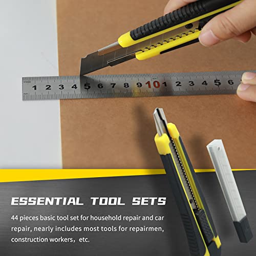 44-Piece Household Hand Tool Set — Basic DIY Repair Kit with Easy Carrying Bag for Home Maintenance