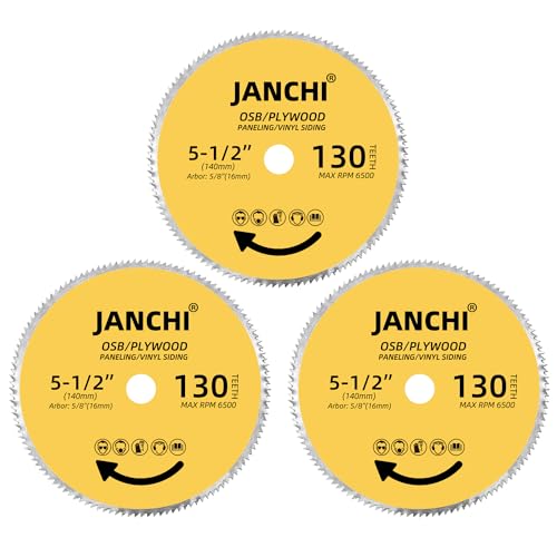 3Pack 5-1/2 Inch 130T Circular Saw Blade 5/8 Inch (16mm) Arbor, Plywood, OSB, Paneling and Vinyl Siding Fast and Smooth Cutting Saw Blade, with 5/8"-1/2" and 5/8"-3/8" Bushing - size: 5-1/2" 130T