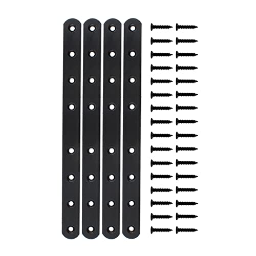 4 Pack Flat Mending Plate for Wood, ULIFESTAR Black Iron Flat Straight Brace Brackets Metal Repair Fixing Wood Brace Joining Plates Connector for Repairing Wooden Furniture with Mounting Screws - size: 10 x 0.79 x 0.12 inches