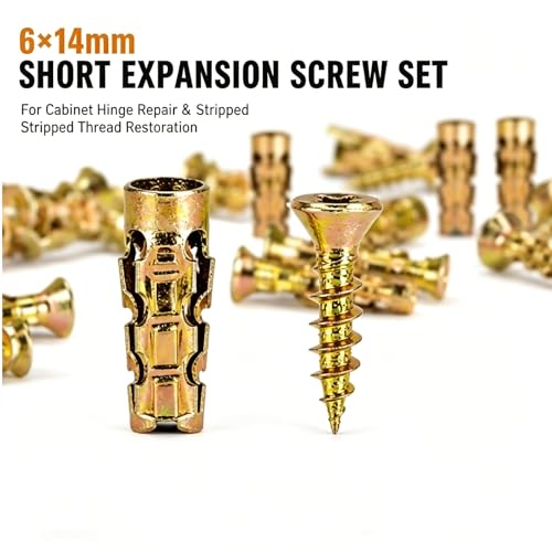 6×14mm Short Expansion Screw Set for Cabinet Hinge Repair, Expansion Anchor