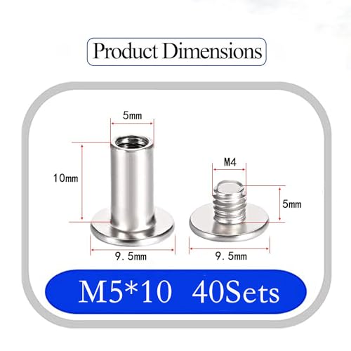 40 Sets M5*10 304 Stainless Steel Chicago Screw Kit Leather Rivets Screw Rivets Chicago Screw Buttons DIY Leather Trim3/16"x3/8" - color: 304 stainless steel, size: M5*10mm