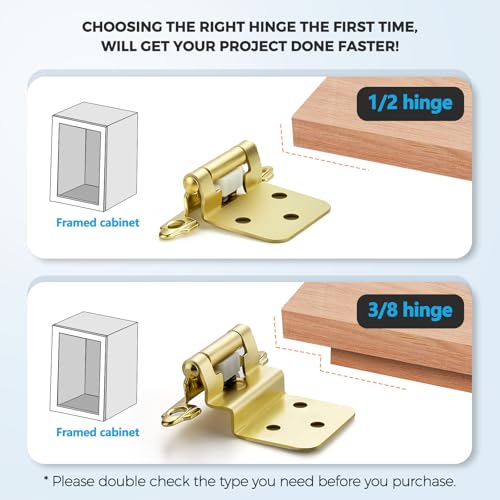 Gold Cabinet Hinges Self Closing, 3/8 Inch, 20 Pack (10 Pairs) - color: Gold, size: 3/8 inch Insert