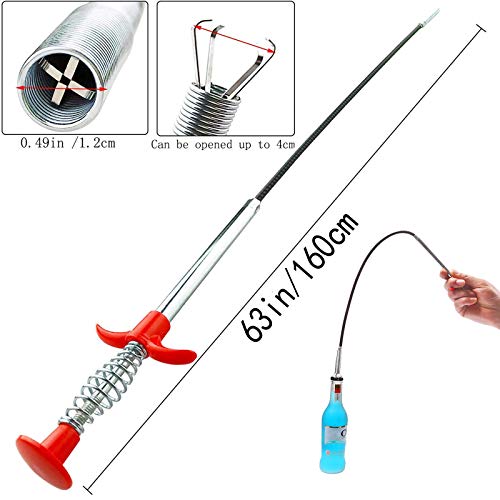 Flexible Drain Clog Remover Tool, Extra Long Plumbing Snake Hair Catcher with 4-Prong Grabber Claw, Heavy-Duty Spring Reacher for Kitchen Sink, Bathroom Tub, Sewer & Dropped Items (63 inch) - color: 63 inch