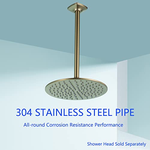 Ceiling Mount Shower Arm with Flange, 12 Inch(300mm) Shower Arm, Brushed Gold Straight,SW-91038-12BG. - color: R-angle Square Flange-12" Brushed Gold