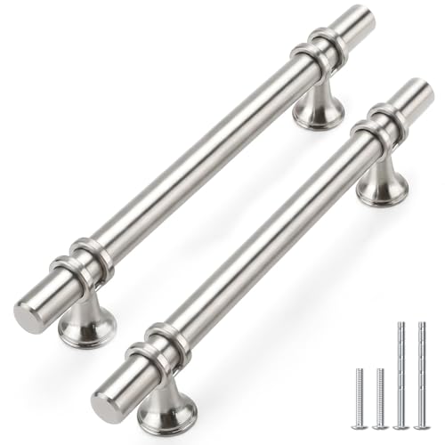 Rergy 10 Pack 5 Inch Hole Center Brushed Nickel Cabinet Pulls Kitchen Pulls - color: Brushed Nickel, size: 5-1/16in Hole Center(128mm)