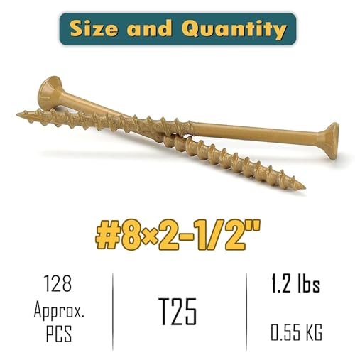 WELLOCKS #8 x 2-1/2 in Tan Deck Screws, 1.2 lbs with T25 Bit - size: #8×2-1/2", style: 1.2LBS Tan