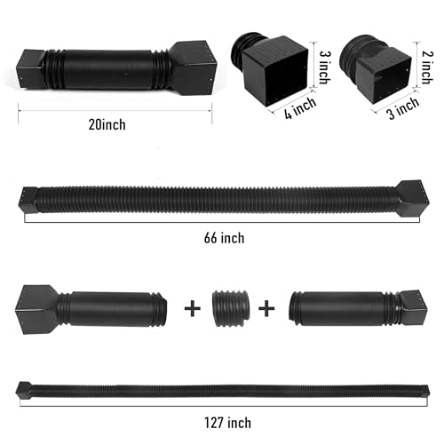 2 Pack Rain Gutter Downspout Extensions, Upgraded Flexible Drain Down Spout Extender for Rain Water Drainage, Each Extendable from 20" to 66", Combine to 10 ft with Connector(Black) - color: 2 Pack Black
