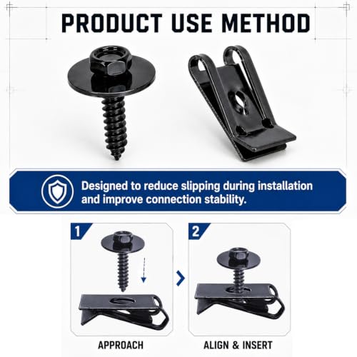 100 Pieces M4.2 Universal Fender Liner Screws and U-Nut Kit, 50 Sets Automotive Body Fasteners, Fender Screws with U Clips for Splash Shield, Wheel Well Liner, Under Cover and Body Panel Repair - color: Black M4.2 x 1.4
