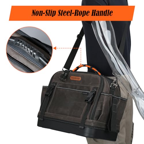 WELKINLAND 53Pockets Hard-Bottom HVAC Bag, Dual-Open Electrician Tool Bags