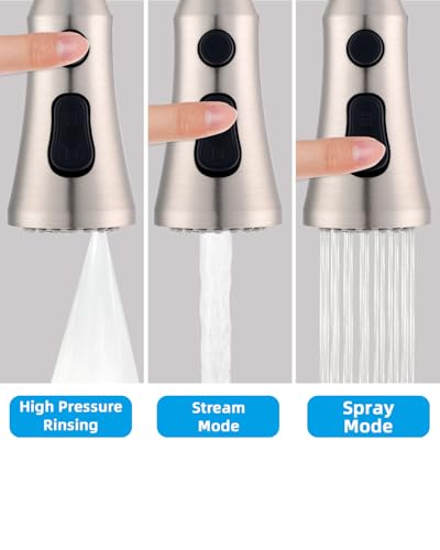 Hibbent Pull Down Kitchen Faucet Head Replacement with 15 Adapters - color: Brushed Nickel, style: Stay on sprayer without hold button