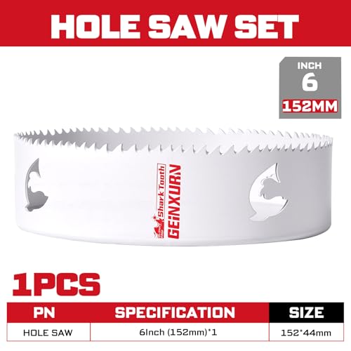 Geinxurn 6 Inch(152mm) Hole Saw, 1PC HSS Bi-Metal Hole Saw Kit with Shark Tooth Hole Cutter for Wood,Drywall, PVC Boards and Thin Metal - color: 1 PCS 6"