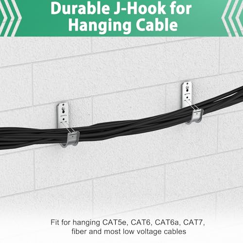 100 Pack 2 Inch Cable Support J Hook Wall Mount J Hook with Retainer Clip, Galvanized Steel for Cable Management & Organization Solution - size: 100 Pack-