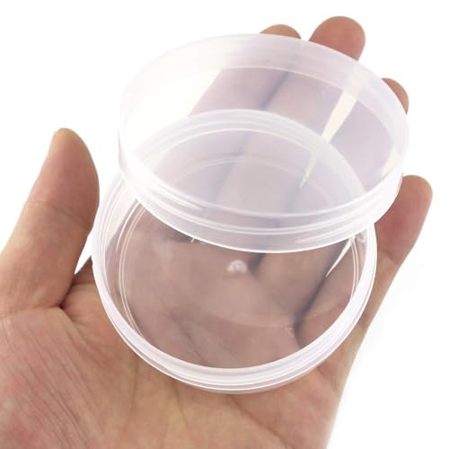 20Pack Round Clear Frosted Plastic Bead Storage Containers Box Case with Screw Top Lids,Cylinder Stackable Bead Containers for Make Up,Eye,Pills,Gems,Beads,Jewelry,Small Items,2.6x1 Inches
