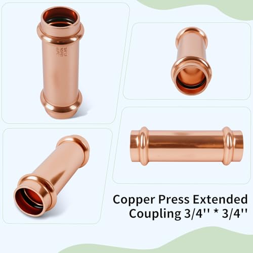 (WDAISY 5 Pack) Industrial-Grade 3/4" Press Copper Fitting – Lead-Free Press Extended Coupling No-Stop, Copper Press Fittings for Plumbing, HVAC, Potable Water, UPC & NSF/ANSI 61 Certified - size: 3/4" copper press extended coupling-5P