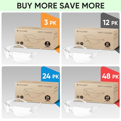 TICONN Clear Safety Glasses for Men & Women, ANSI Z87.1 Safety Goggles - style: 48 Pairs