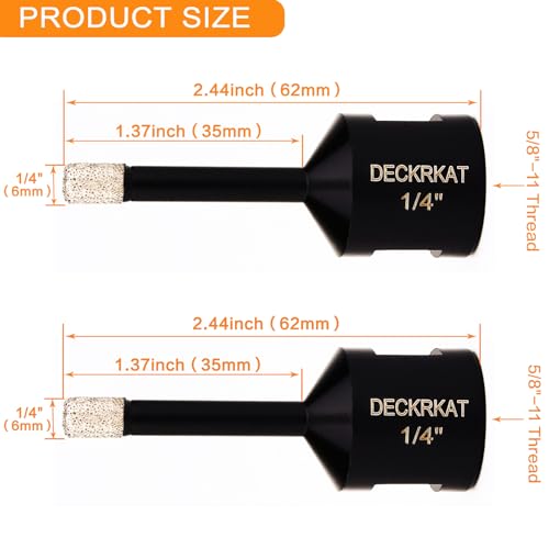 1/4" Dry Diamond Drill Bit Set of 2 Packs, 6mm Tile Hole Saw Drill Bits for Granite Marble Ceramic Glass Porcelain Tiles Stones and Flower-Pots, Core Drill Bits with 5/8-11 Thread for Angle Grinders - size: 1/4"6mm)