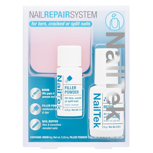 Nail Tek Nail Repair Kit for Torn, Cracked & Split Damaged Nails – Strengthener with Resin, Filler Powder & Buffer, Manicure Care Set, 1 Pack - color: Blue