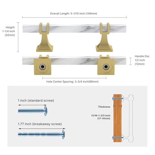 10 Pack 3-3/4 Inch White Marble Cabinet Pulls, Gold Cabinet Handles Marble Grain and Gold Pulls, Kitchen Cabinet Handles Square Dresser Drawer Pulls Kitchen Hardware - color: White Marble & Matte Gold, size: 3-3/4 inch (96mm) Hole Center Pull