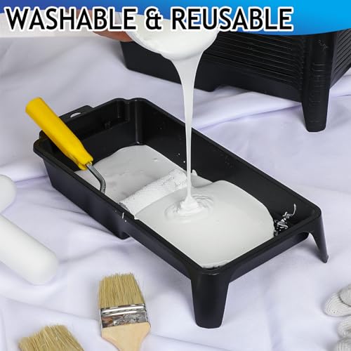 Geelin 30 Pcs Paint Roller Trays 4" Reusable Small Plastic Paint Roller Tray Durable Deep Ribbed Textured Paint Roller Pan for DIY Wall Painting, Black