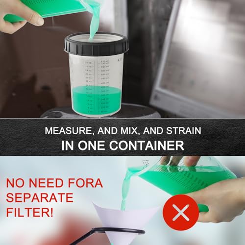 Disposable Paint Mixing Cup 27 Ounce (800ml) Kit,HVLP Paint Sprayer Gun Mixing Cups with 10 Cups and Lids System, 2 Plugs and 1 Hard Cup with Retainer Ring,Paint Stirrer (10)