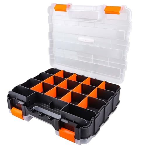 HobbyPark RC Hardware Organizer Box Adjustable Compartments Removable Dividers Durable Plastic Double Side Tools Box Screw Organizer For Nuts, Bolts, Screws, Nails, Small Parts, Tools - size: 12.75" x 10.63" x 3.15"