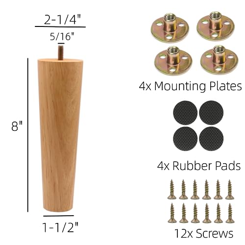 Solid Wood Replacement Furniture Sofa Couch Legs 8 inch Heavy Duty Set of 4 - color: Straight- Set of 4, size: 8"