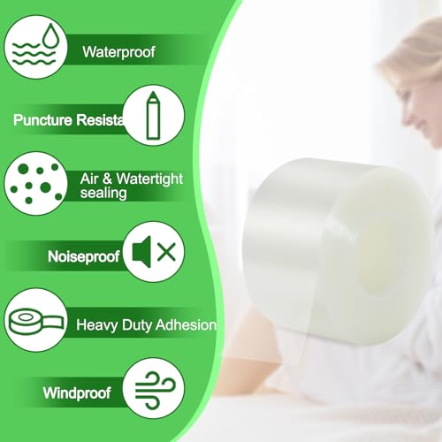 Qoqooice Transparent Window Weather Sealing Tape 2 in x 35 Yards Weather Stripping Residue Free Clear Window Draft Isolation Sealing Film Tape for Windows and Doors Gaps - size: 2 In * 35 Yards Clear
