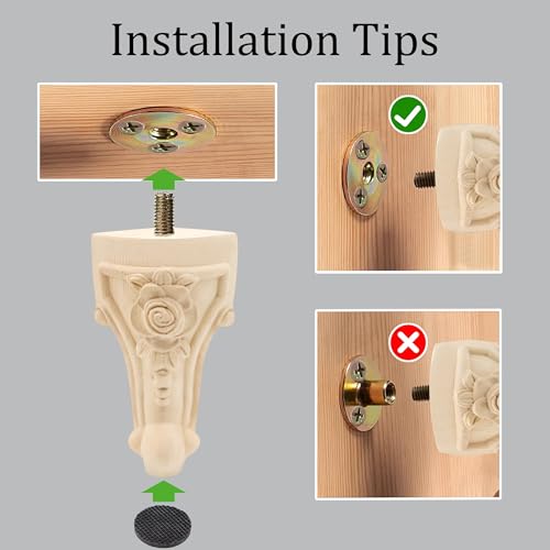 4Pcs 6in Unfinished Solid Wood Furniture Legs Carved European Style - color: D
