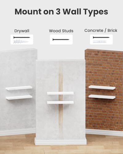 AMADA HOMEFURNISHING Floating Shelves Wall Mounted, 15 x 7 Inch Wall Shelves for Bathroom, Bedroom, Living Room, White Shelves Set of 2 | Wall Shelves with Hidden Bracket, Solid MDF Wood, 22 lbs Max Load per Shelf, Easy to Assemble, Multi-Wall Compatible