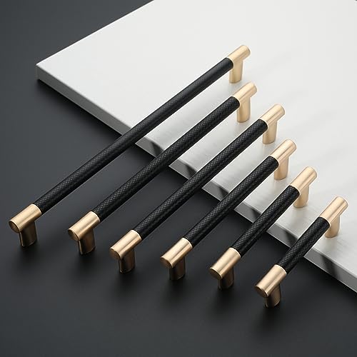 Black & Gold Knurled Cabinet Handles Kitchen Pulls 3.75 Inch 10 Pack - color: Black and Gold, size: 3.75" Hole Center