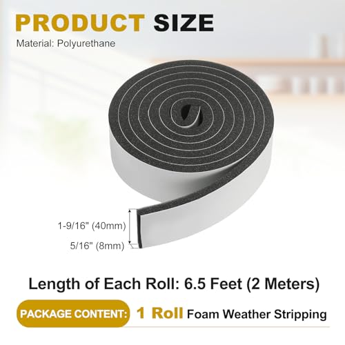uxcell Weather Stripping Door Seal, 1-9/16" x 5/16" x 6.5 Ft Adhesive Foam Tape Seal Soundproof Insulation Strips for Door Frame Window Gaps (1 Roll, 6.5 Feet) - size: 1-9/16" x 5/16" (6.5 Ft)