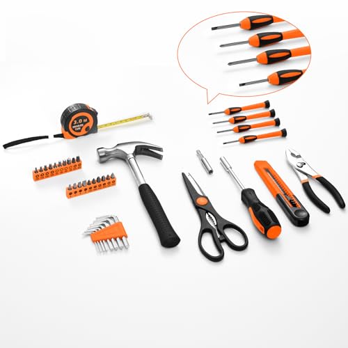 HANGYING 39-Piece Tool Set Household Hand Kit with Plastic Toolbox, Orange - color: Orange