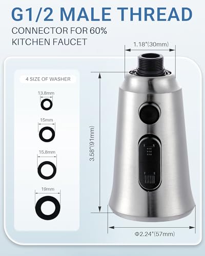 WOWOW Kitchen Faucet Head Replacement – 304 Stainless Steel 3-Mode Pull Down Spray Head with 13 Adapters, Compatible with Moen Delta Kohler American Standard, Easy DIY Install, Brushed Nickel - color: Brushed Nickel