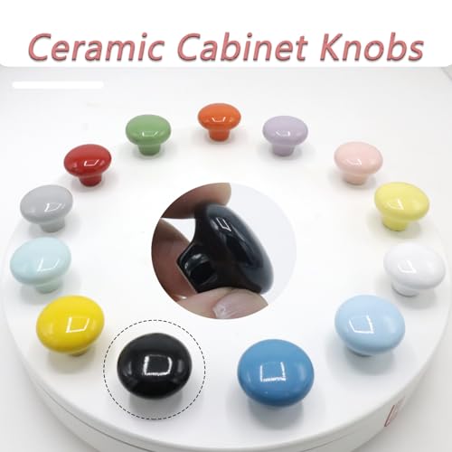 10-Pack Ceramic Cabinet Knobs Black 32mm Round Drawer Pull - color: Black