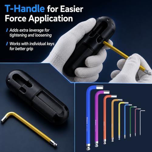 27 PCS Allen Key Set Torx SAE Metric Allen Wrenches Set Long Arm Ball End Hex Key Wrench Sets with T-Handle L-Hex Key Set Metric 1.5 to 10mm SAE 1/16 to 3/8″ Torx T10 to T50 - size: 27PCS Torx SAE Metric