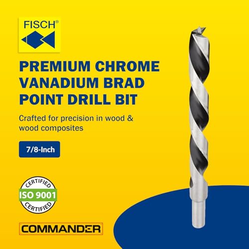 Chrome-Vanadium Brad Point - Ground Wood Drill Bit Woodworking -7/8 Inch | Chrome-Vanadium Brad Point Ground Wood Drill Bit, Wood Drill Bit, Precision Drilling for Woodworking, DIY & Professional Use - size: 7/8 in