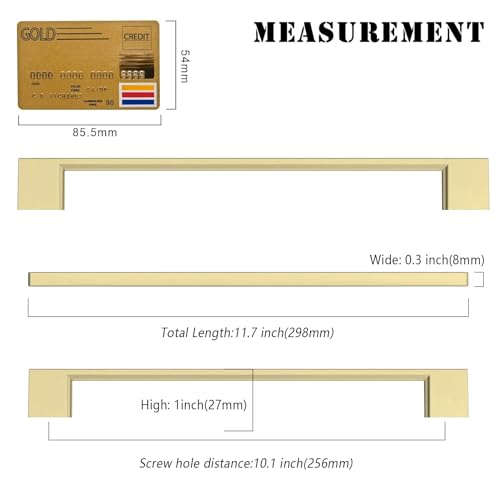 Amerdeco 10 Pack Brushed Gold Cabinet Pulls 10" - color: Brushed Gold, size: 10" hole center